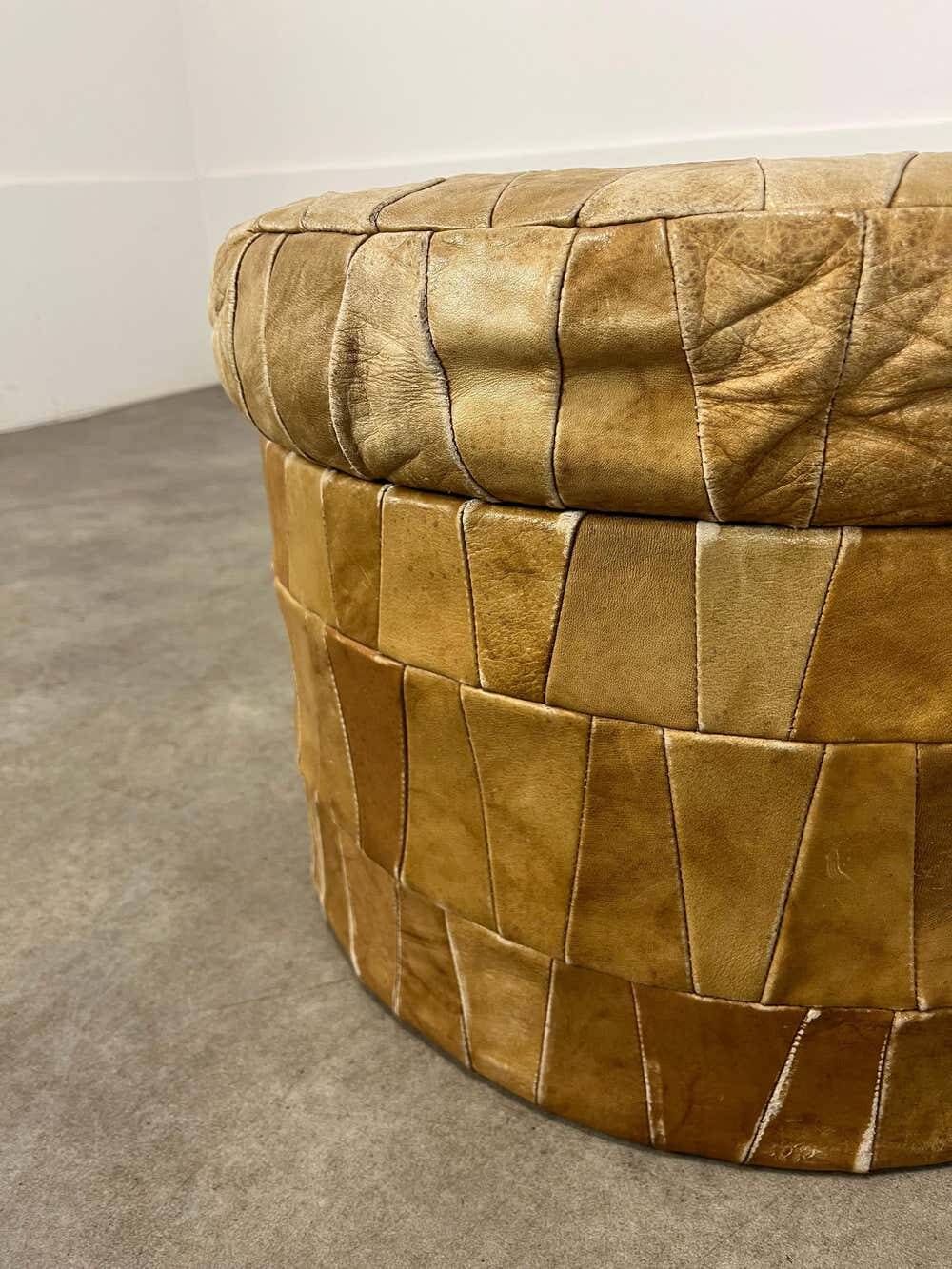 Patchwork leather storage pouf by De Sede, 1970s.