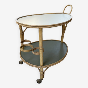 Rattan rolling table trolley from the 60s