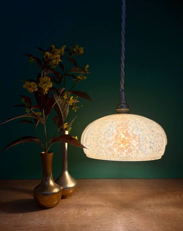 Suspension abat-jour vintage Art déco en verre de Clichy jaune