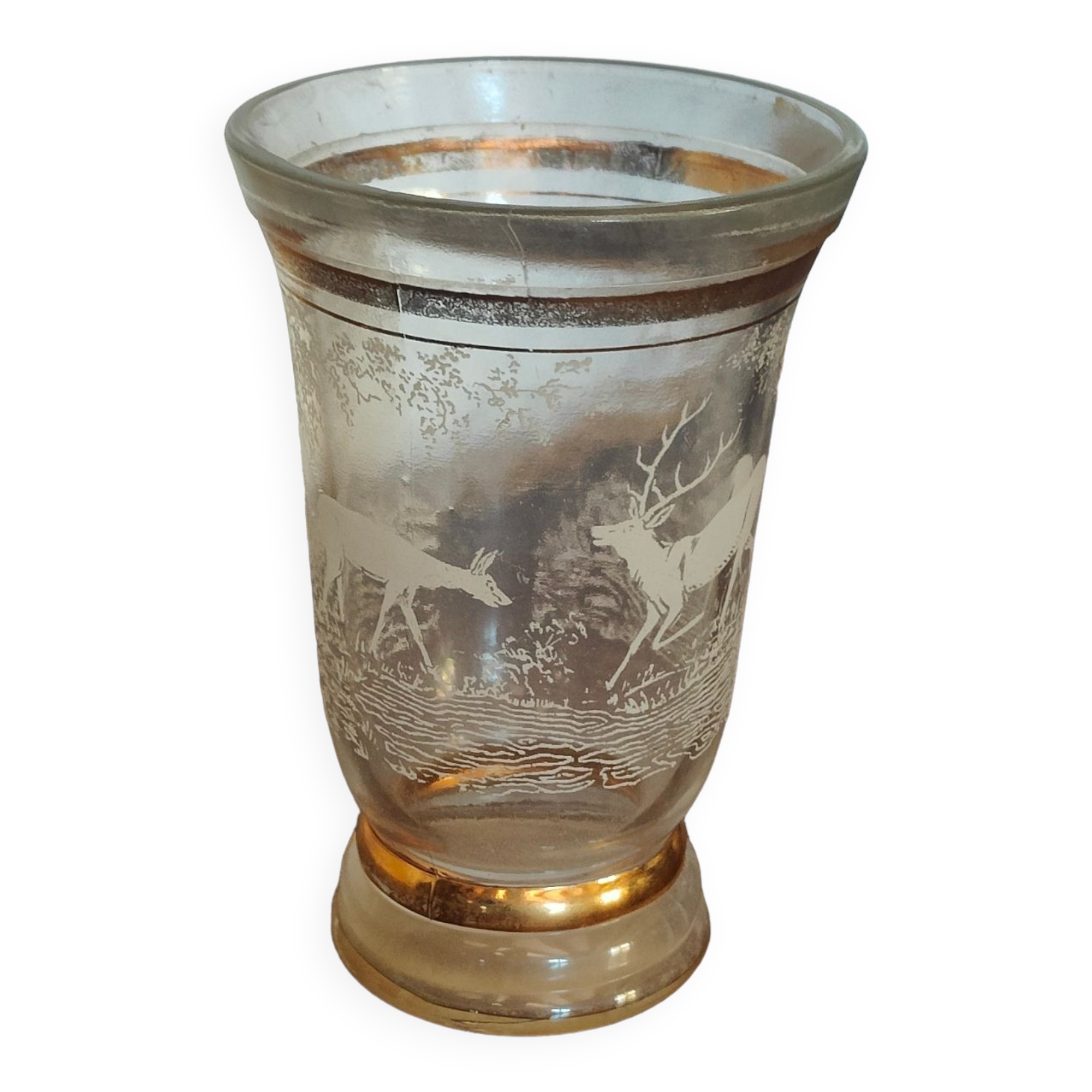 Vase sérigraphié à décor de biche et de cerf années 40
