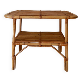 Table basse en rotin et bambou années 60-70