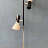Vintage black mid-century floor lamp with two aluminum spots