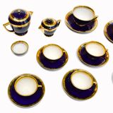 Coffee service Kréma Lafitte Asnières porcelain gold blue ⋆ Brocante Chic