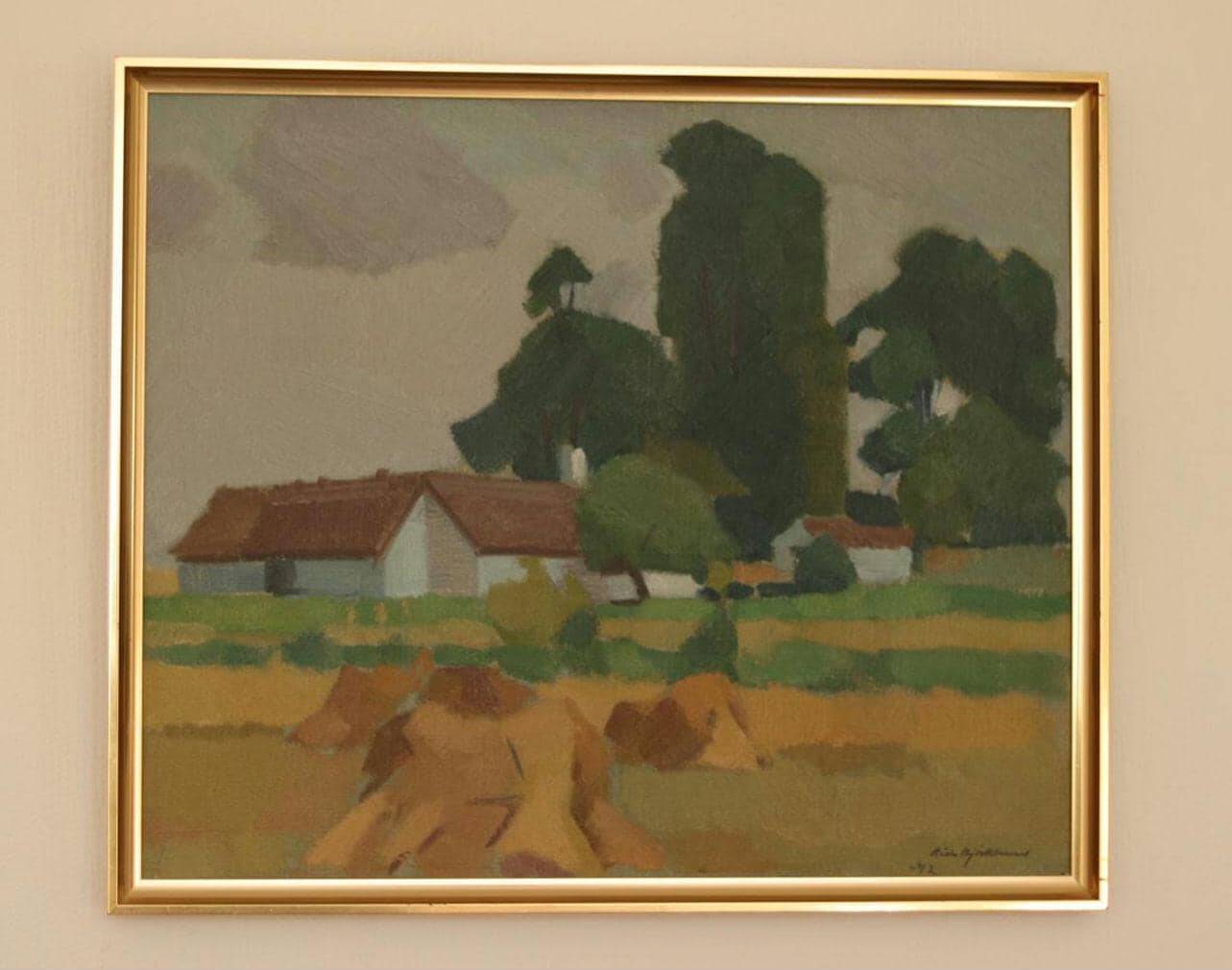 Mid Century Swedish Oil on Canvas – “Village” by Richard Björklund