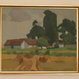 Mid Century Swedish Oil on Canvas – “Village” by Richard Björklund