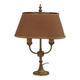 French Mid Century Brass Boulotte 2 Light Table Lamp Brown Shade