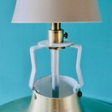 Large trumpet lamp in brushed-gold aluminum. Denmark 1970