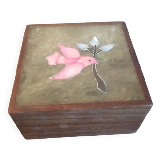 Wooden and mother-of-pearl box with dove and branch