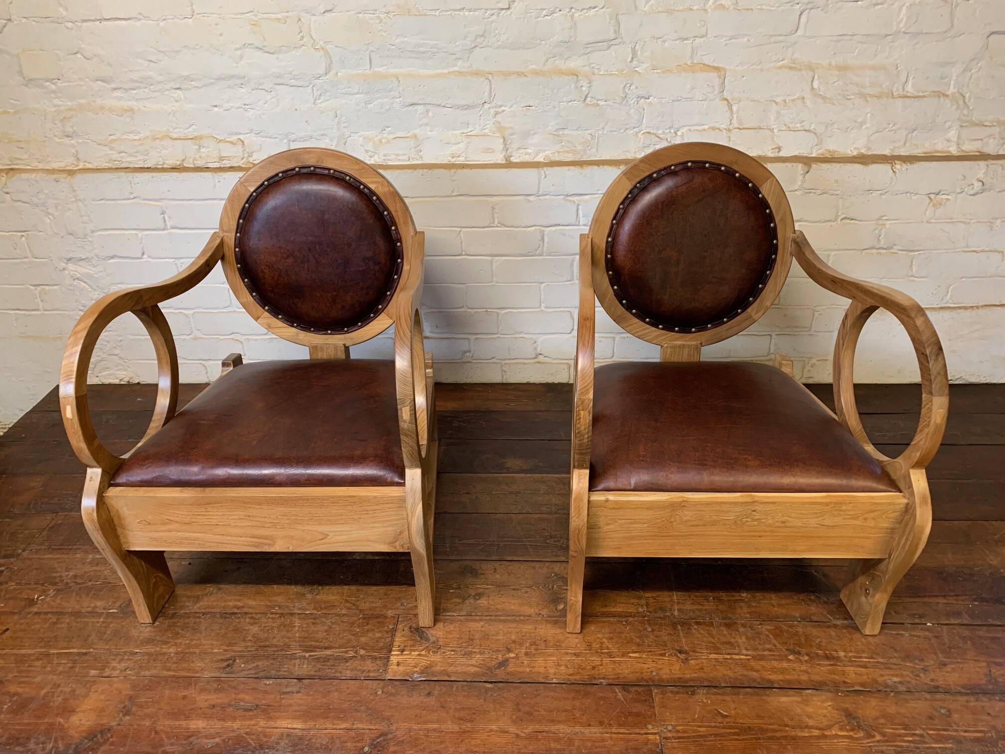Pair of Hungarian Walnut & Leather Chairs by Lajos Kozma 1884-1948