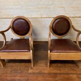 Pair of Hungarian Walnut & Leather Chairs by Lajos Kozma 1884-1948