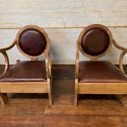 Pair of Hungarian Walnut & Leather Chairs by Lajos Kozma 1884-1948