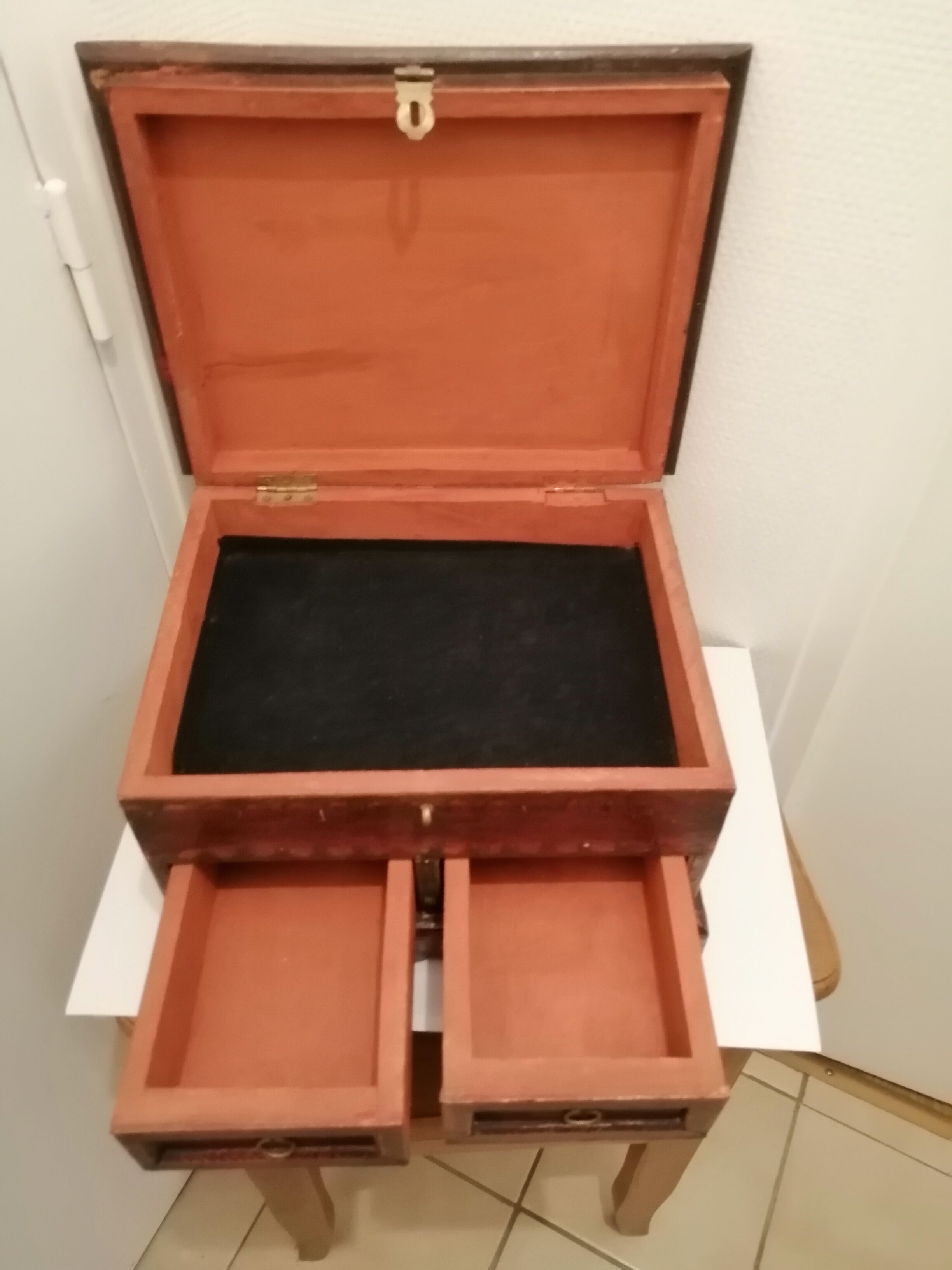 Vintage antique wooden and copper chest
