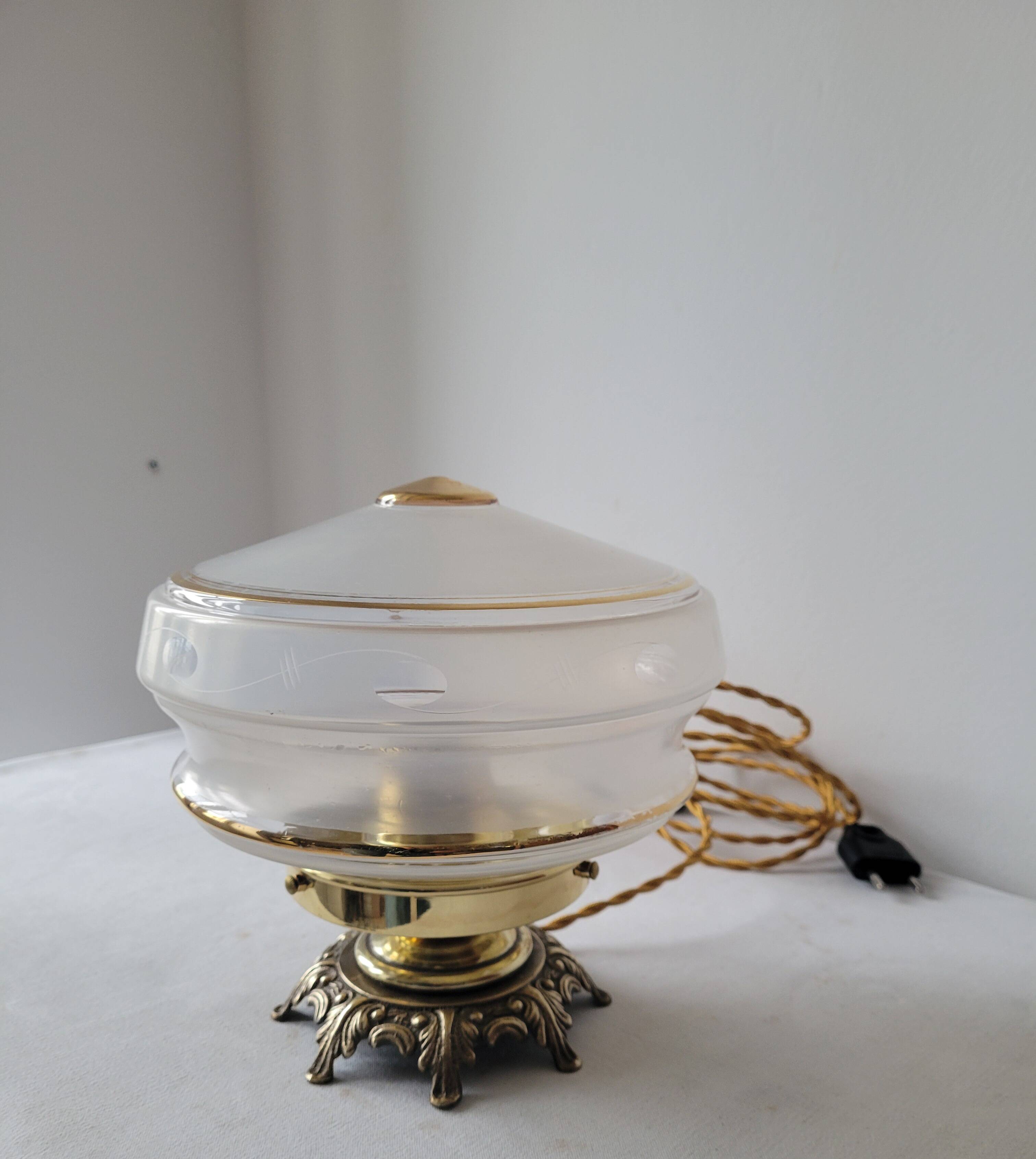 Brass and frosted glass lamp