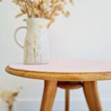 Table basse tripode plateau rond rose