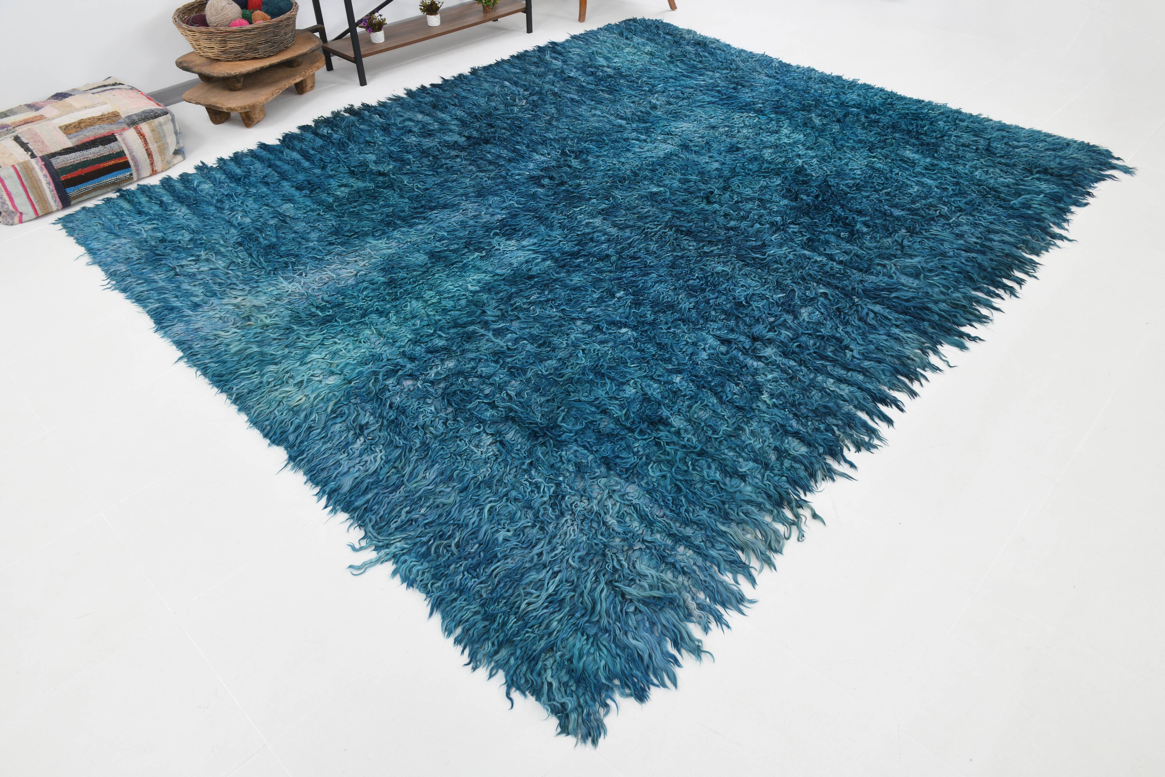 Long hairy bohemian kilim rug,268x325cm