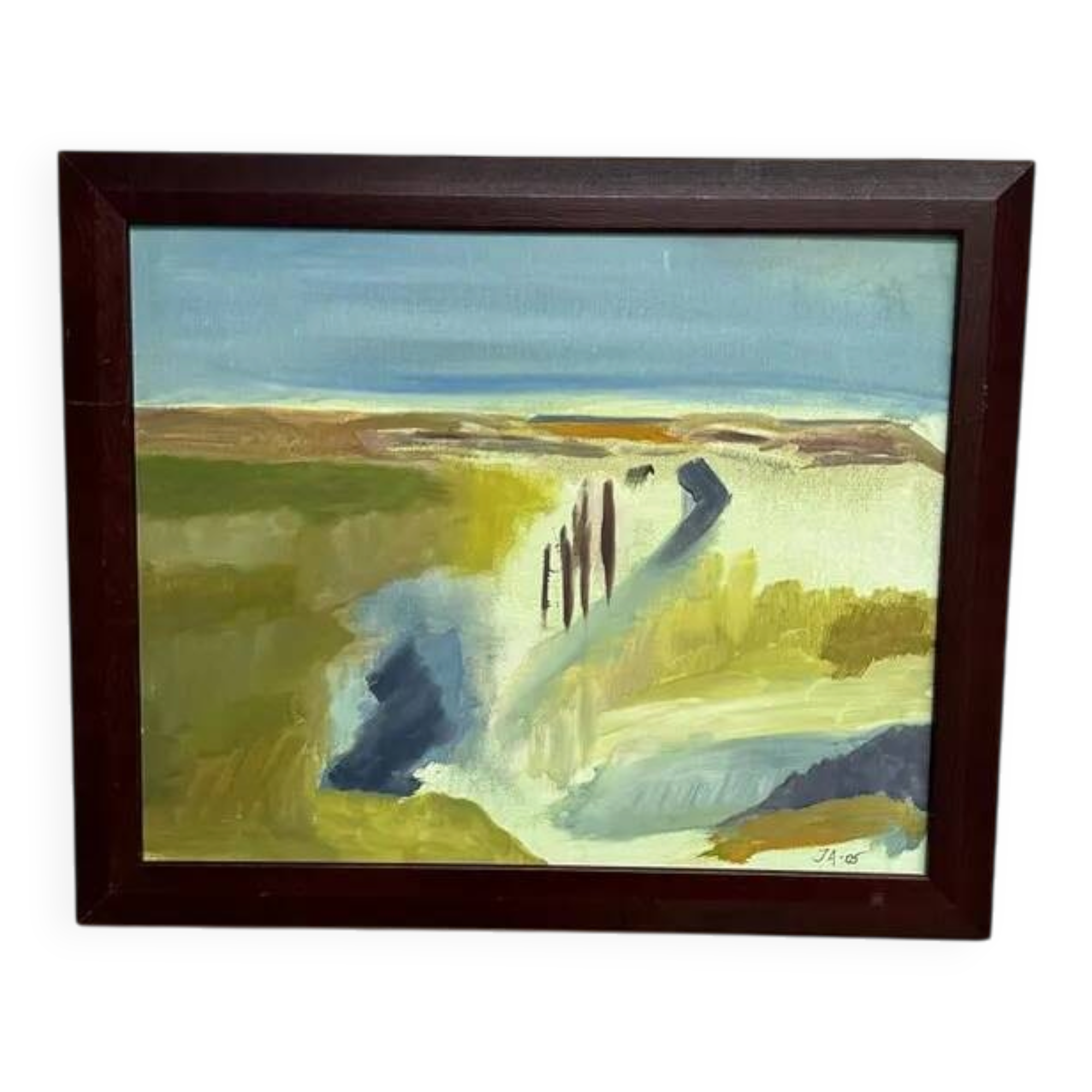 Original Swedish Oil on Panel – “Landscape” by JA 05 – Vintage & Framed – 58 × 48 cm (22.8" x 18.8")