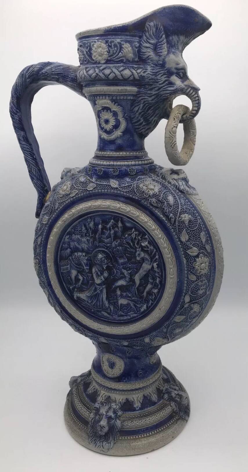 PITCHER Ewer in Stoneware from WESTERLAND, Germany, medallions and sculptures