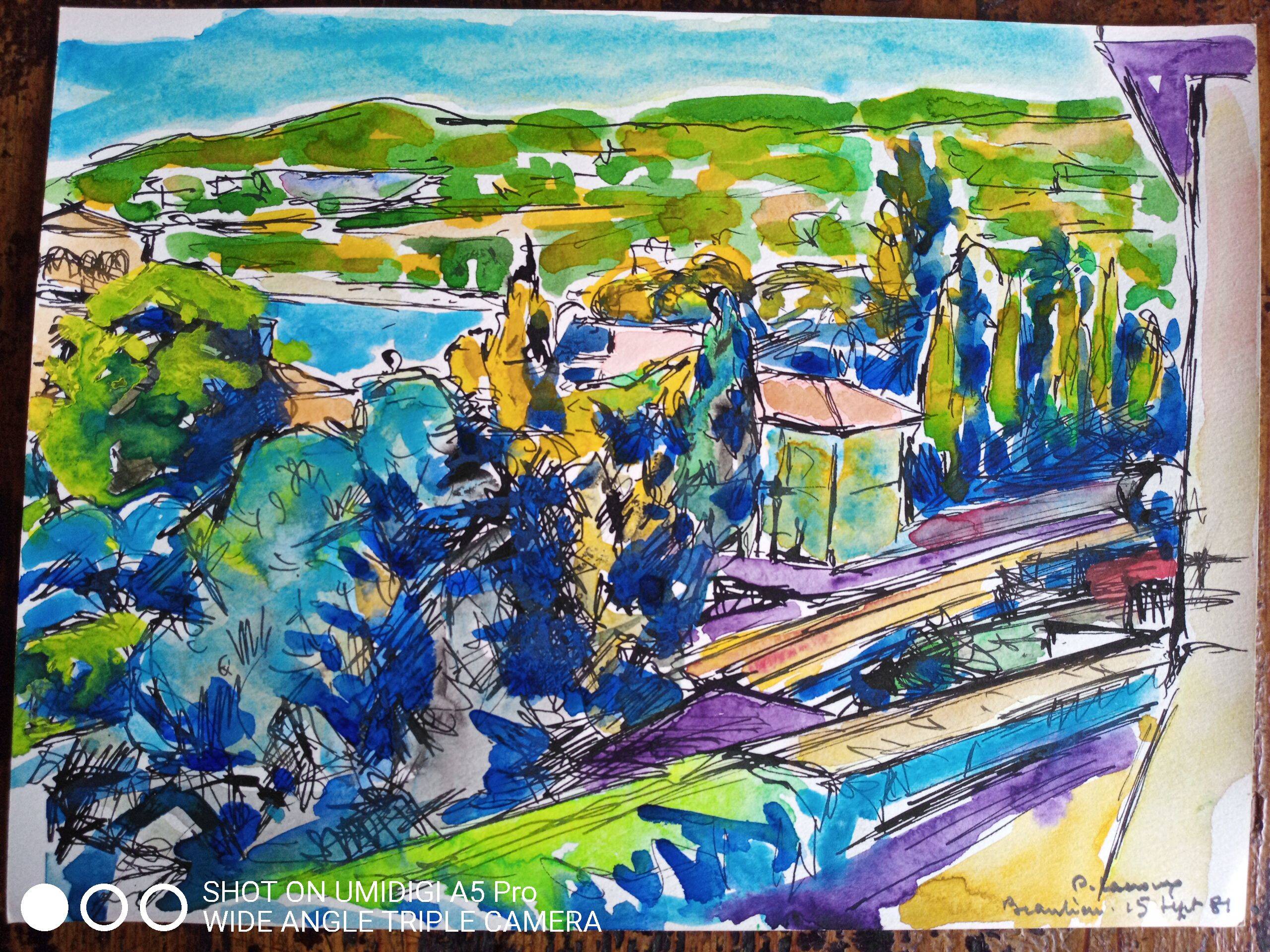 Pierre Lacroux (1909-1993) Gouache 24 x 32 cm - Beaulieu sur Mer 1981
