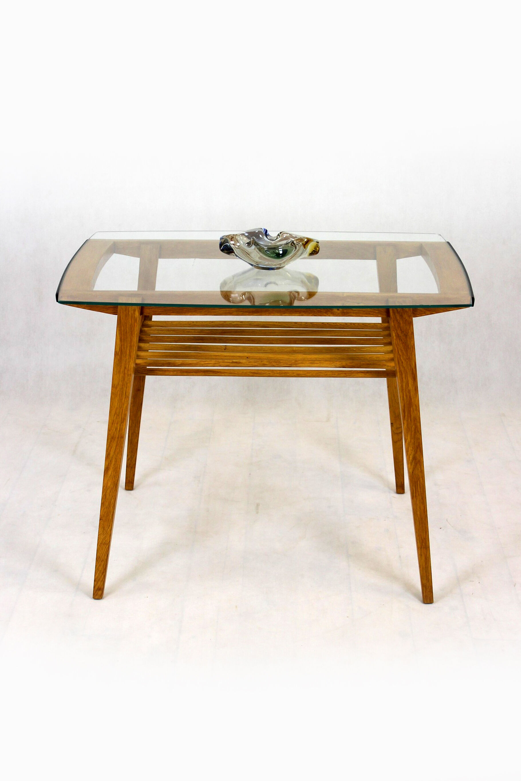 Wooden Coffee Table with Glass Top from Drevozpracujici Druzstvo, 1960s