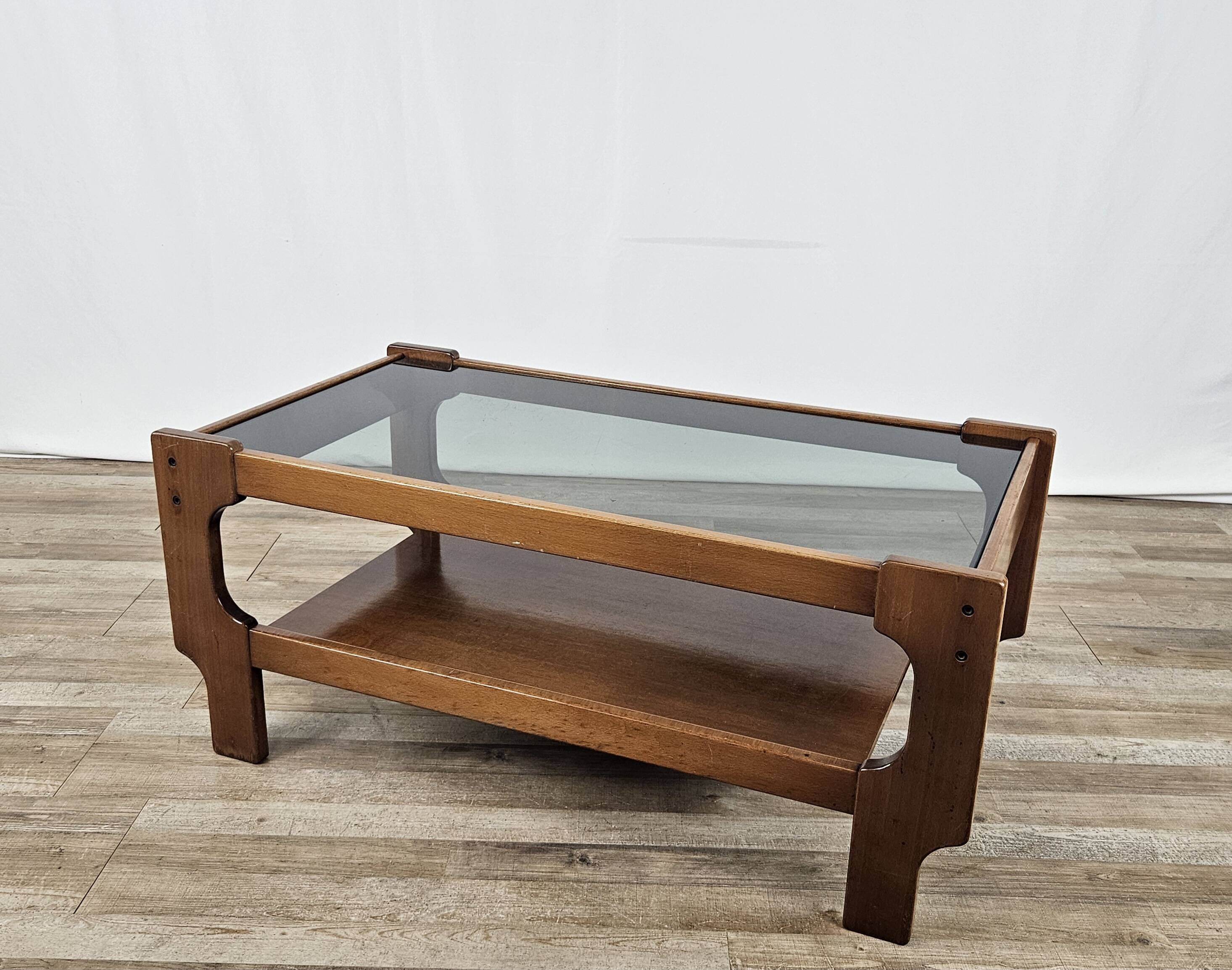 Teak coffee table with smoked glass top