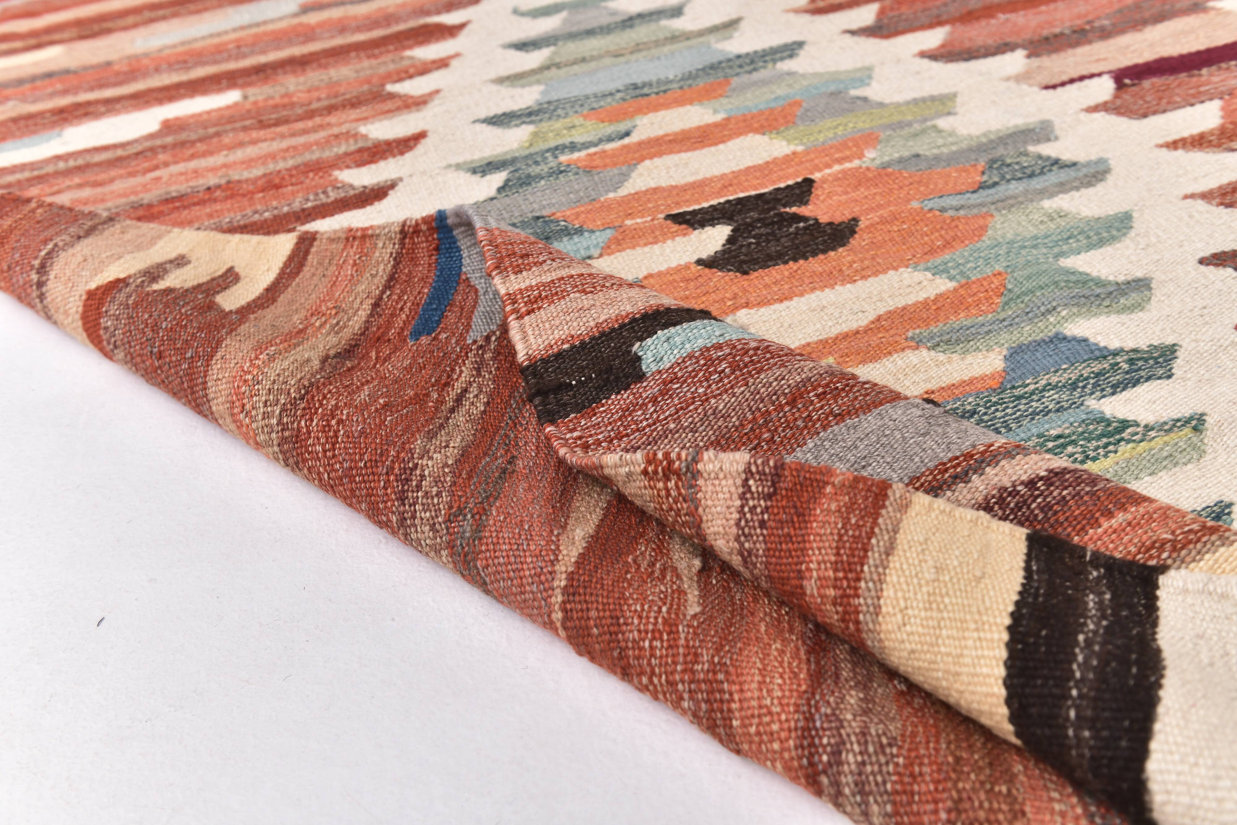 Large Woll Kilim Rug, Red Vintage Turkish kilim carpet 260x360 cm