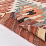 Large Woll Kilim Rug, Red Vintage Turkish kilim carpet 260x360 cm