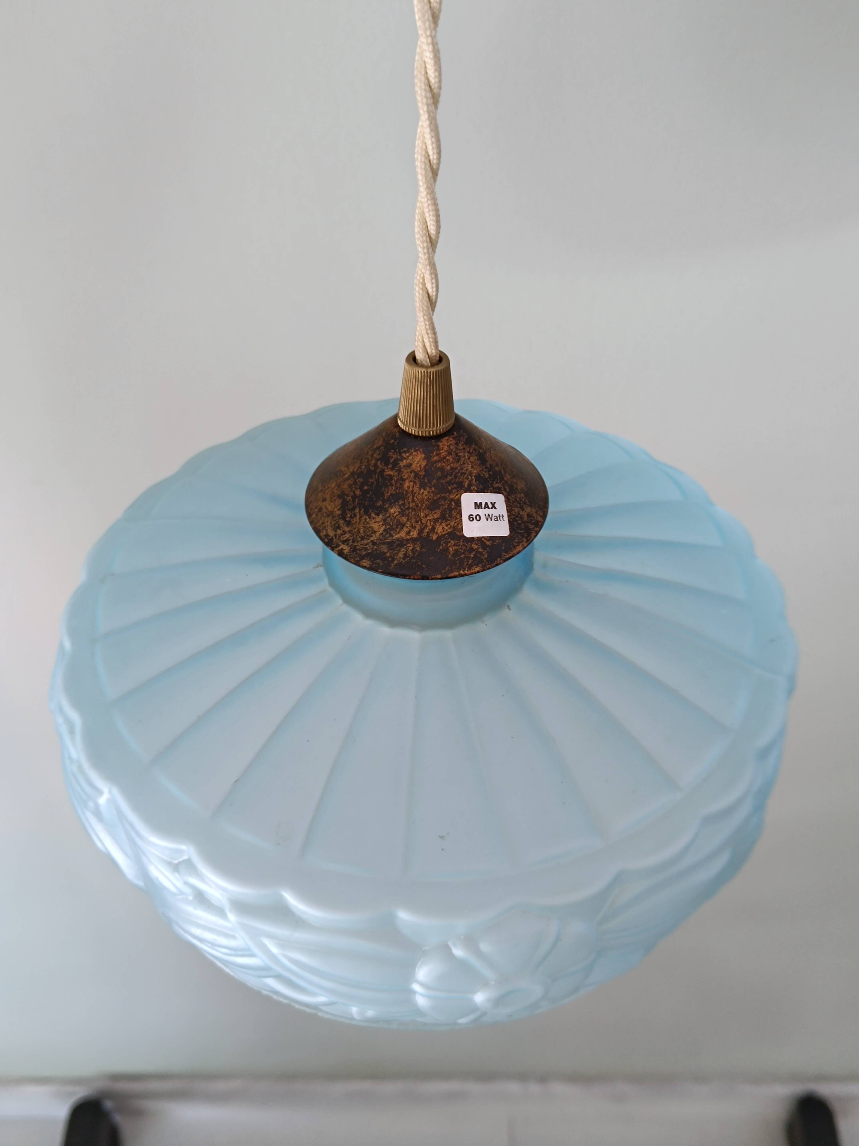 Vintage frosted blue glass pendant light