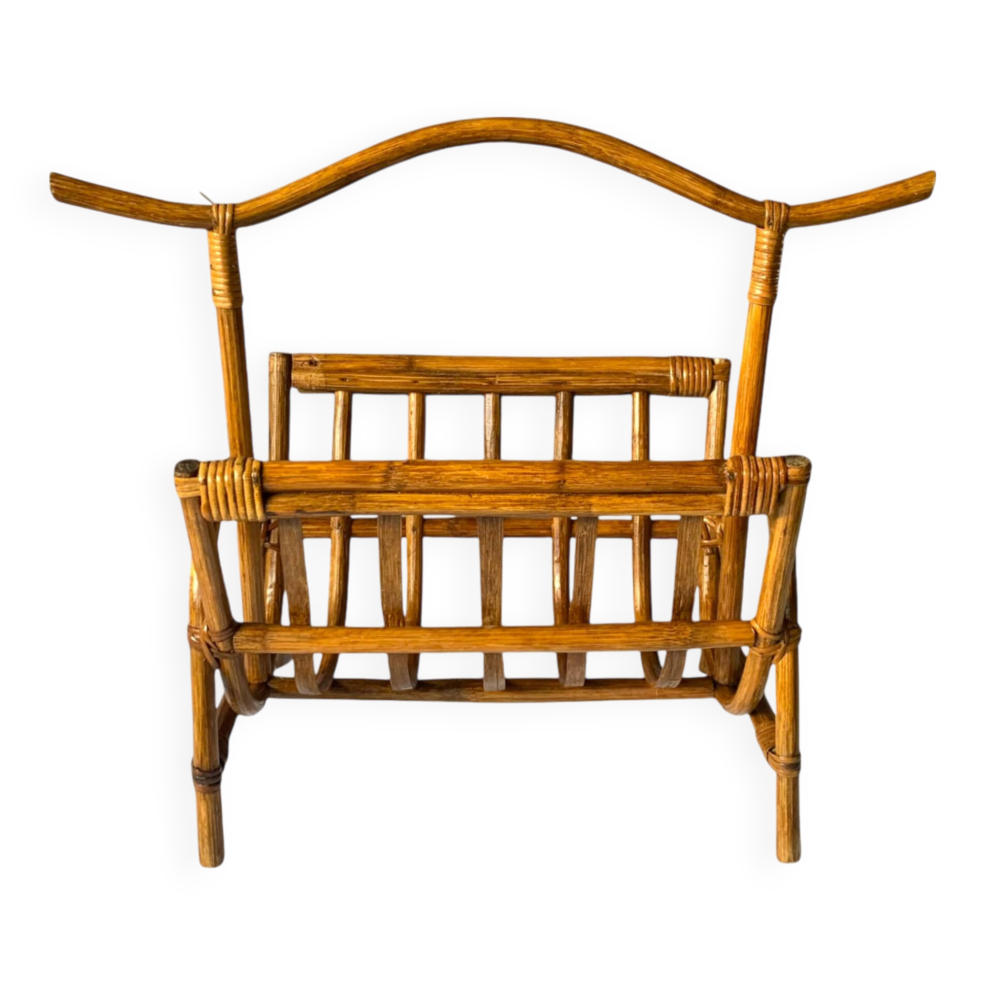 Vintage bamboo and rattan magazine rack
