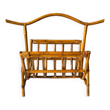 Vintage bamboo and rattan magazine rack