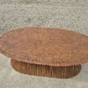 Sheaf of wheat bamboo coffee table glass top 1970s McGuire