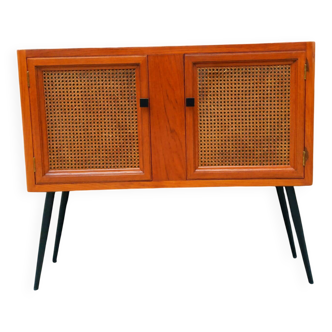 Vintage wooden and cane console