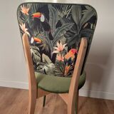 Chairs year 50/60, restored in green velvet and jungle parrot