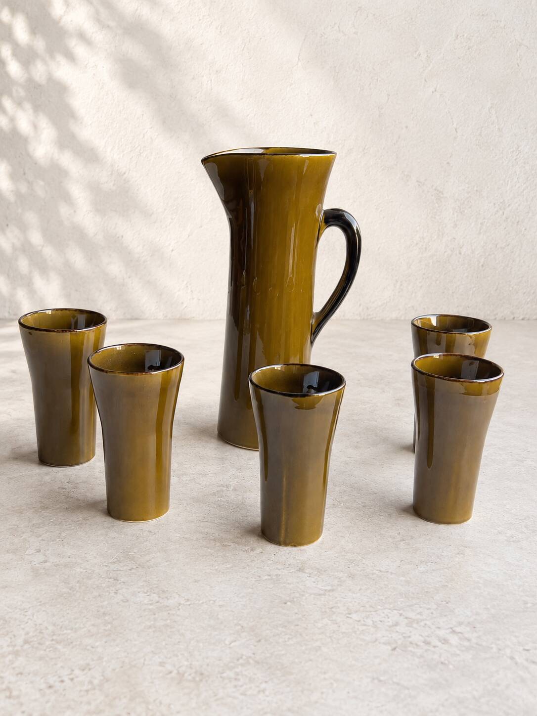 Vintage orangeade service in glazed ceramic – Gladys jug & 5 glasses