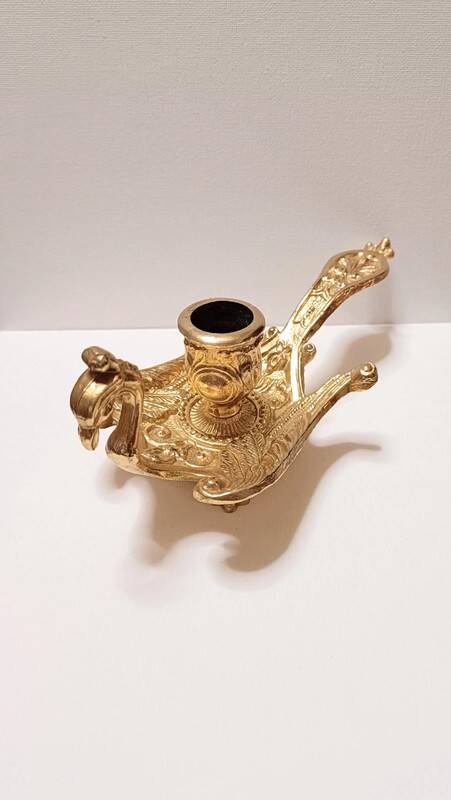 Peacock candle holder in gilded brass 1970