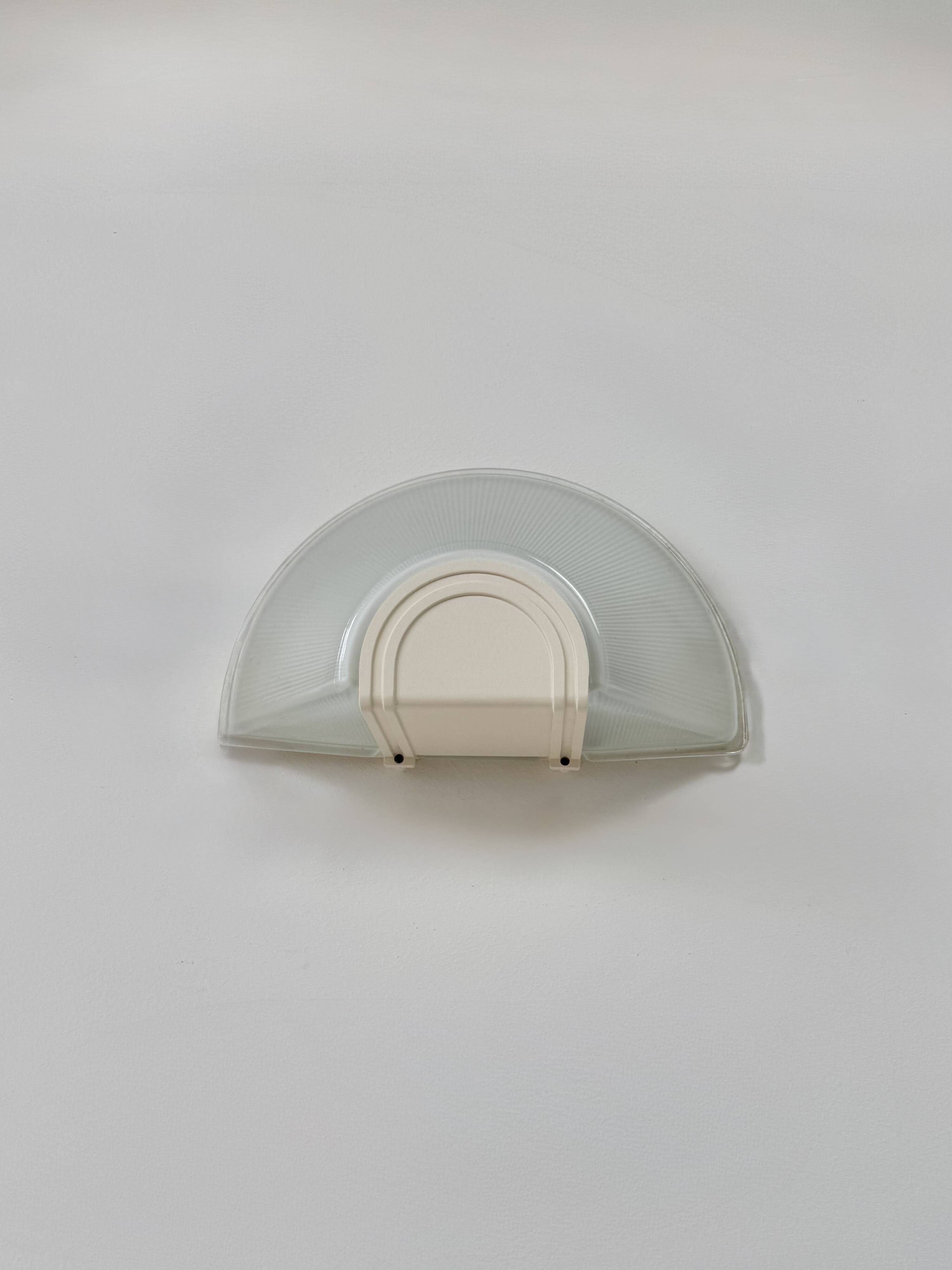 Vintage XL wall light, ribbed glass and white ABS, Prisma, France, 1970.