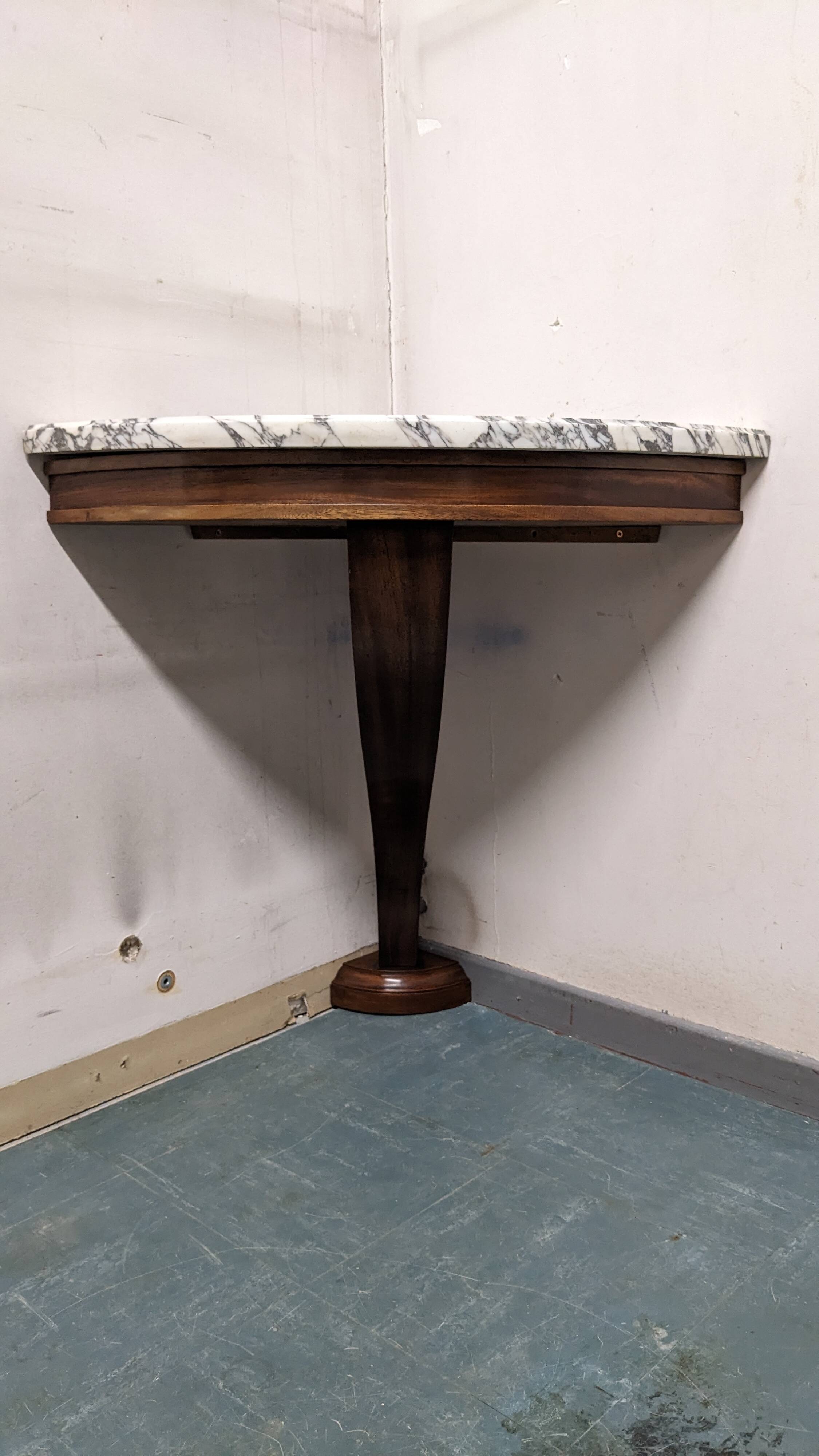 Console and its Art Deco corner mirror in walnut, France circa 1920.