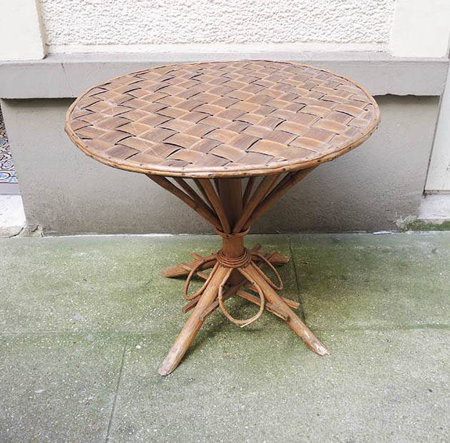 Old Bamboo Table & Woven Palm Leaves
