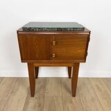 Paire de chevets ou tables d'appoint chêne et marbre vert de mer