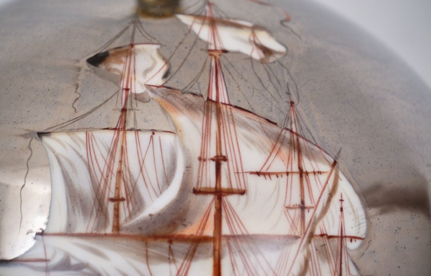 Lampe de table antique en verre mercure, galion et navire, soufflé à la main, années 1920, anglais, recâblé