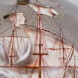 Lampe de table antique en verre mercure, galion et navire, soufflé à la main, années 1920, anglais, recâblé