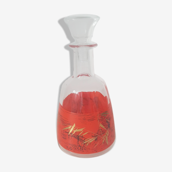 Carafe liqueur en verre des années 60 décor asie