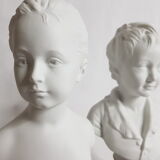 Porcelain biscuit busts by Camille Tharaud, children Louise and Alexandre Brongniart after Houdon