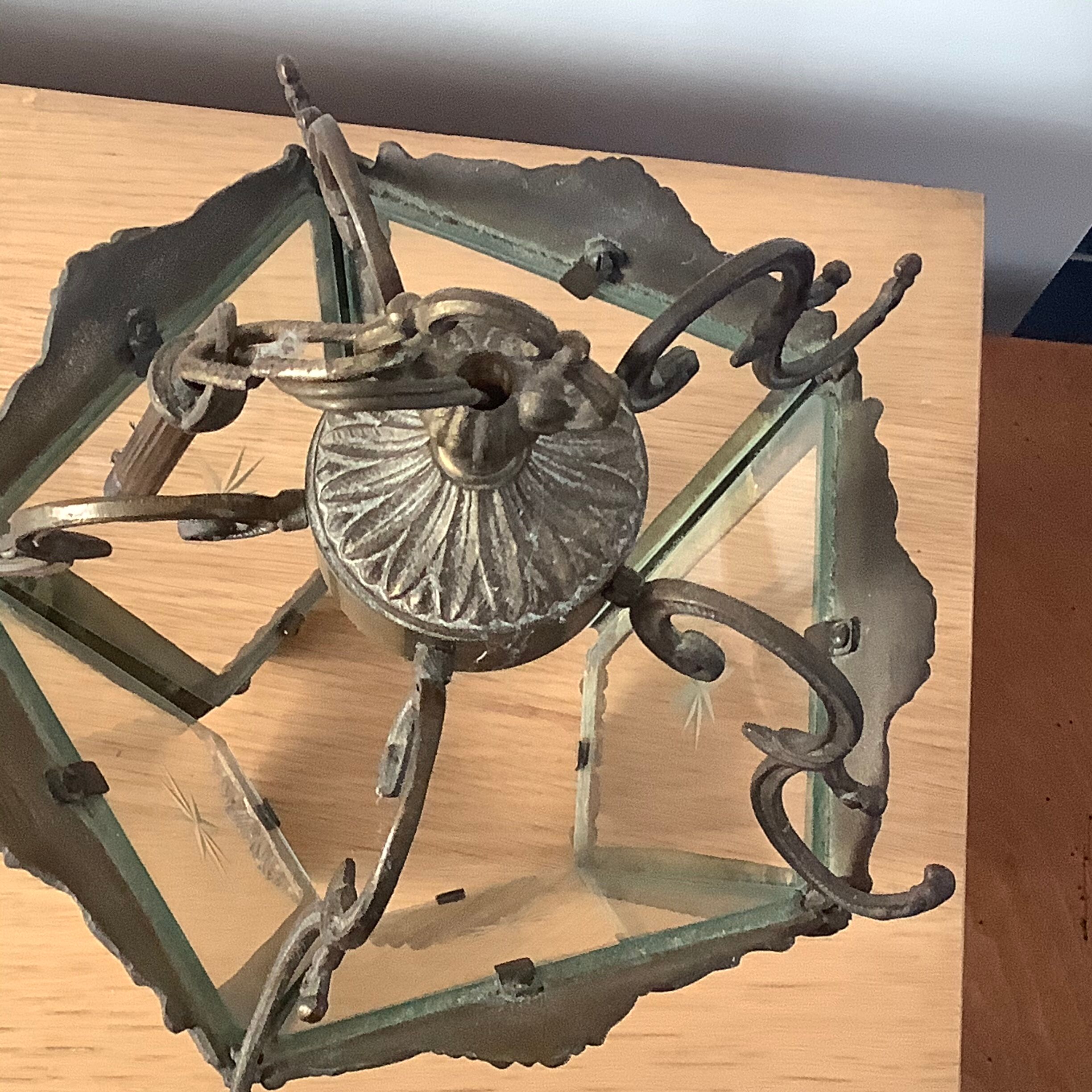 Bronze and chiseled glass hanging lamp