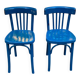2 blue bistro chairs in curved solid wood