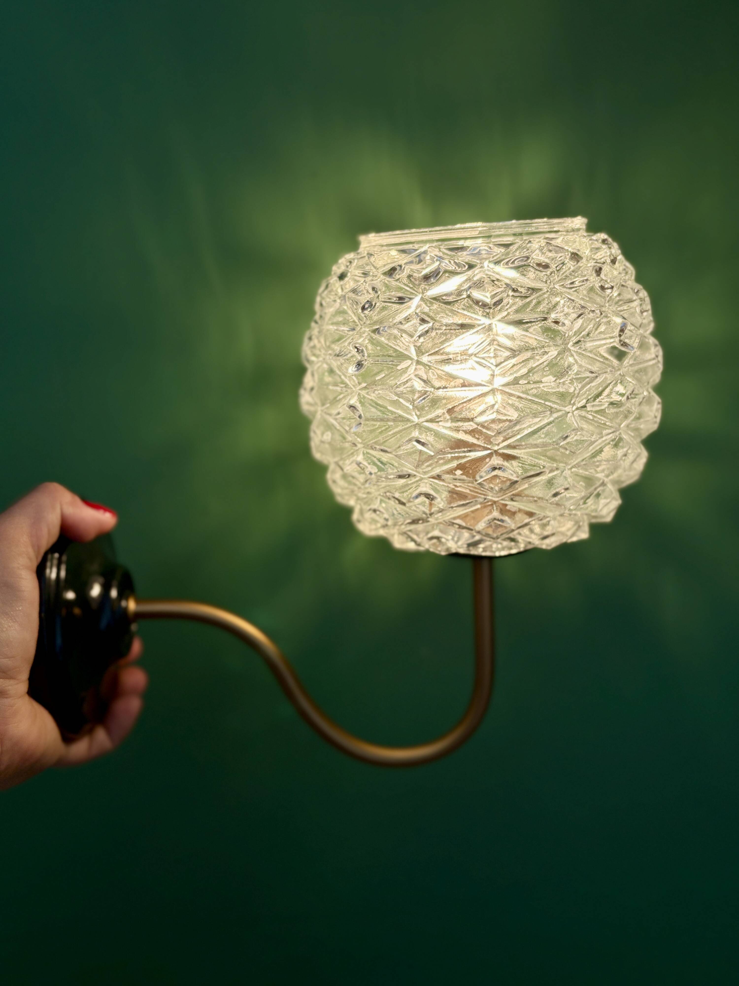 Swan neck vintage globe wall light in moulded glass
