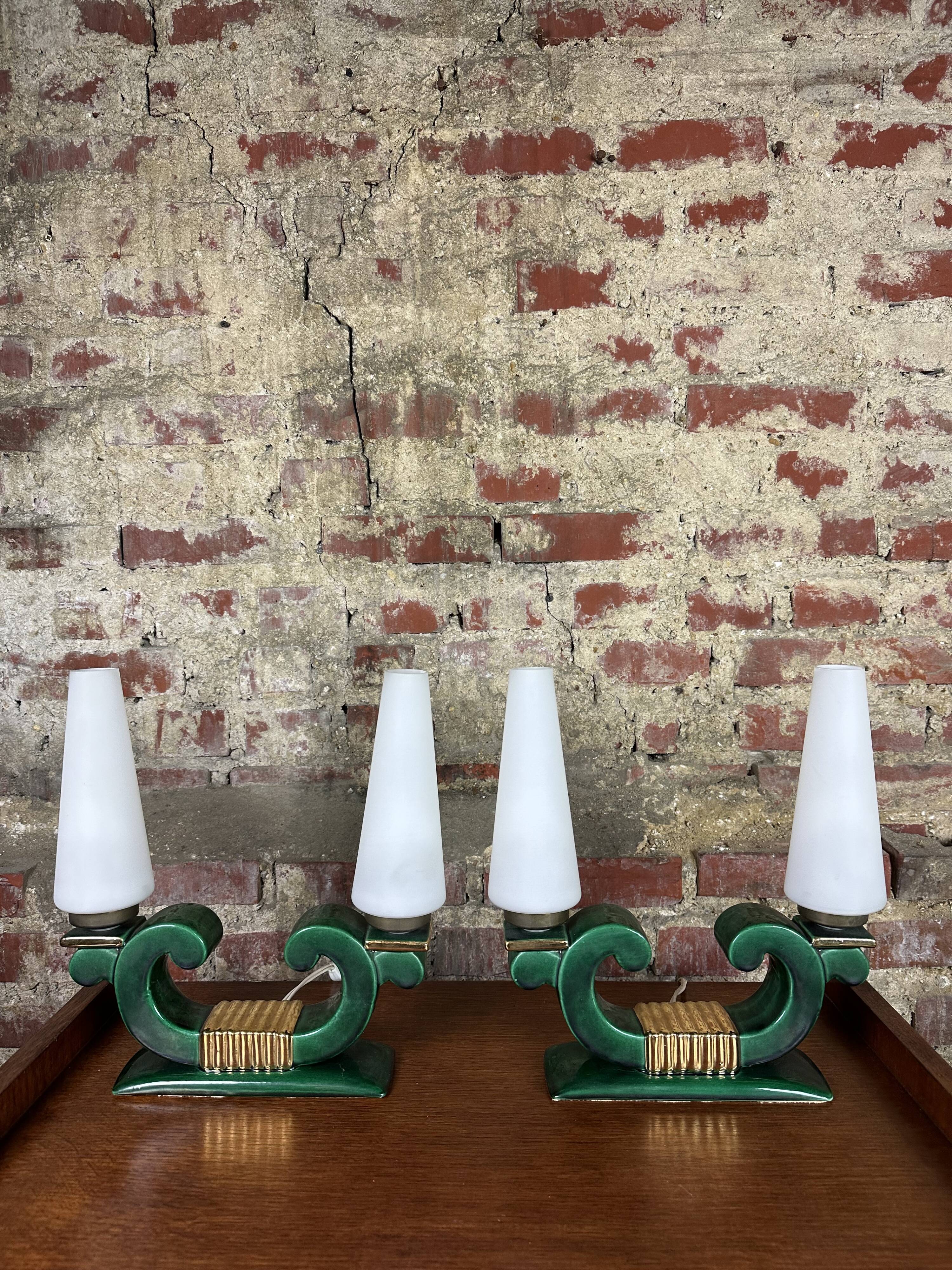 Lamps Art Deco period in ceramic Saint Clement