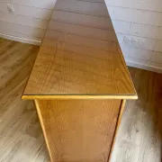 Cane work desk / Rattan glass top 9 drawers shallow depth