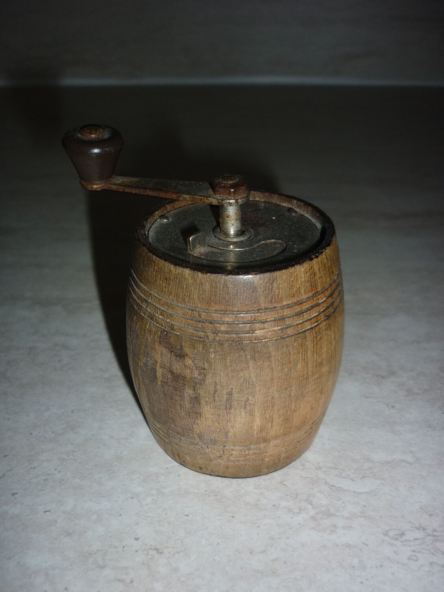 Pepper mill in vintage wooden barrel