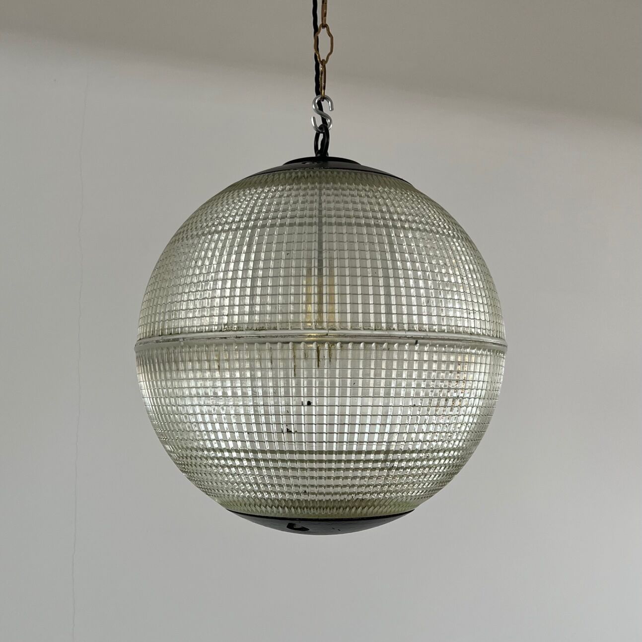 Parisian glass holophane mid-century globe pendant light