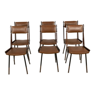 Carlo Ratti, set of six wood and metal dining chairs from 50s